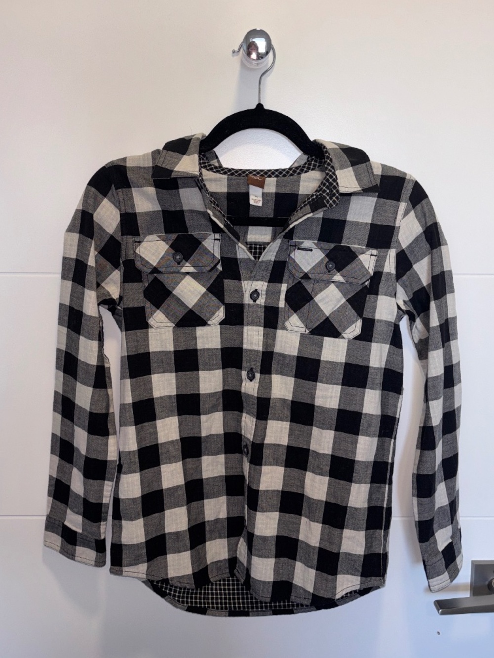 Tea Collection Kids Black White Plaid Button Front Shirt Size 14
